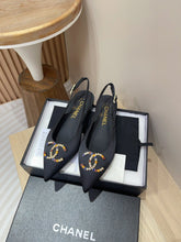 CC SLINGBACKS BLACK SATIN AND LAMBSKIN